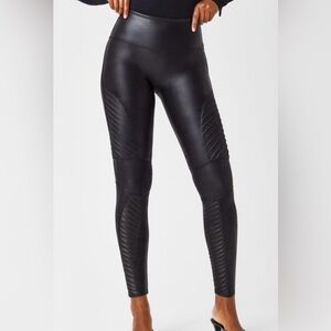 SPANX Faux Leather Black Ribbed Moto Leggings| US SM